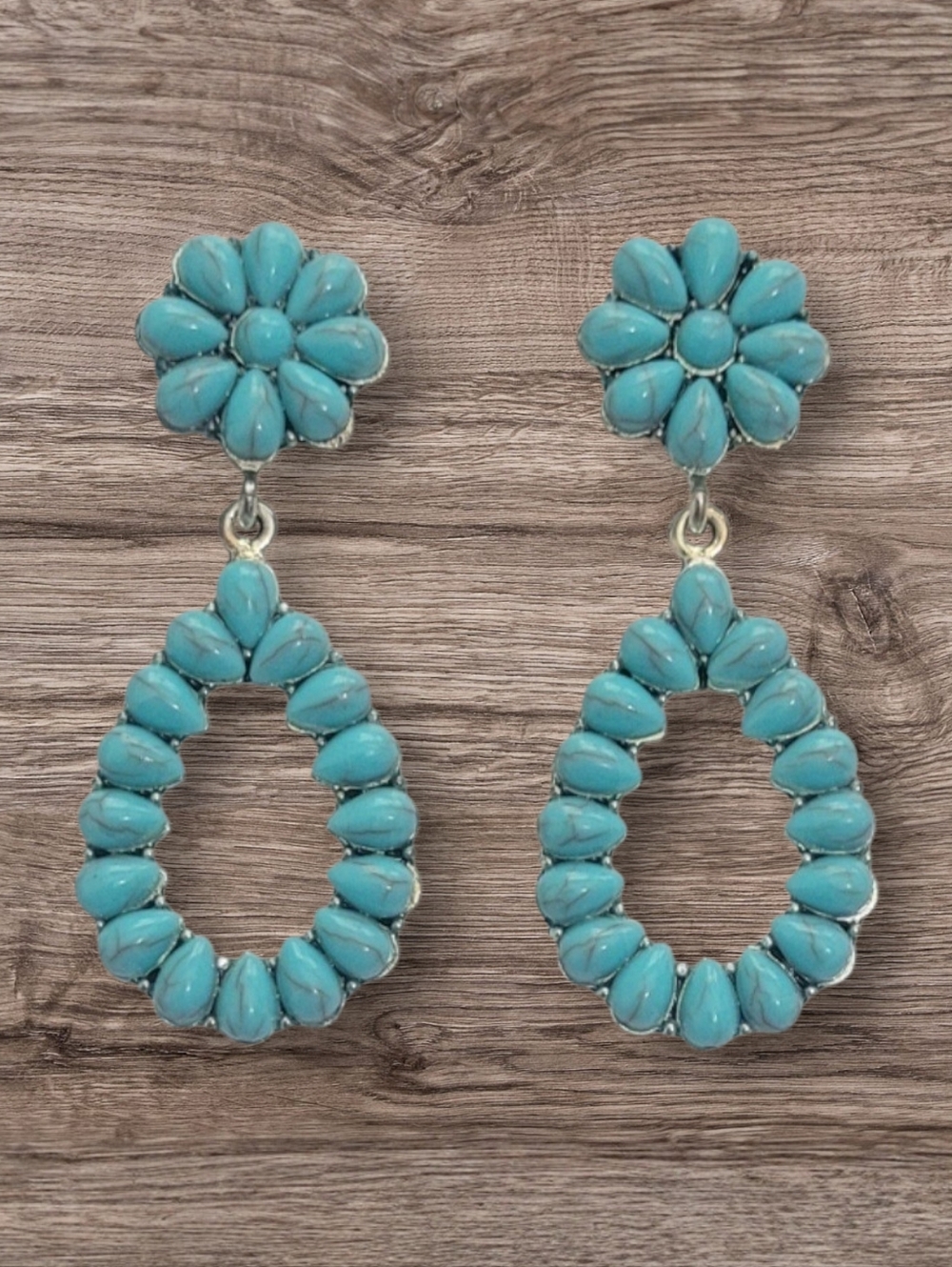 Western Turquoise Squash Blossom Boho Drop Earrings New
